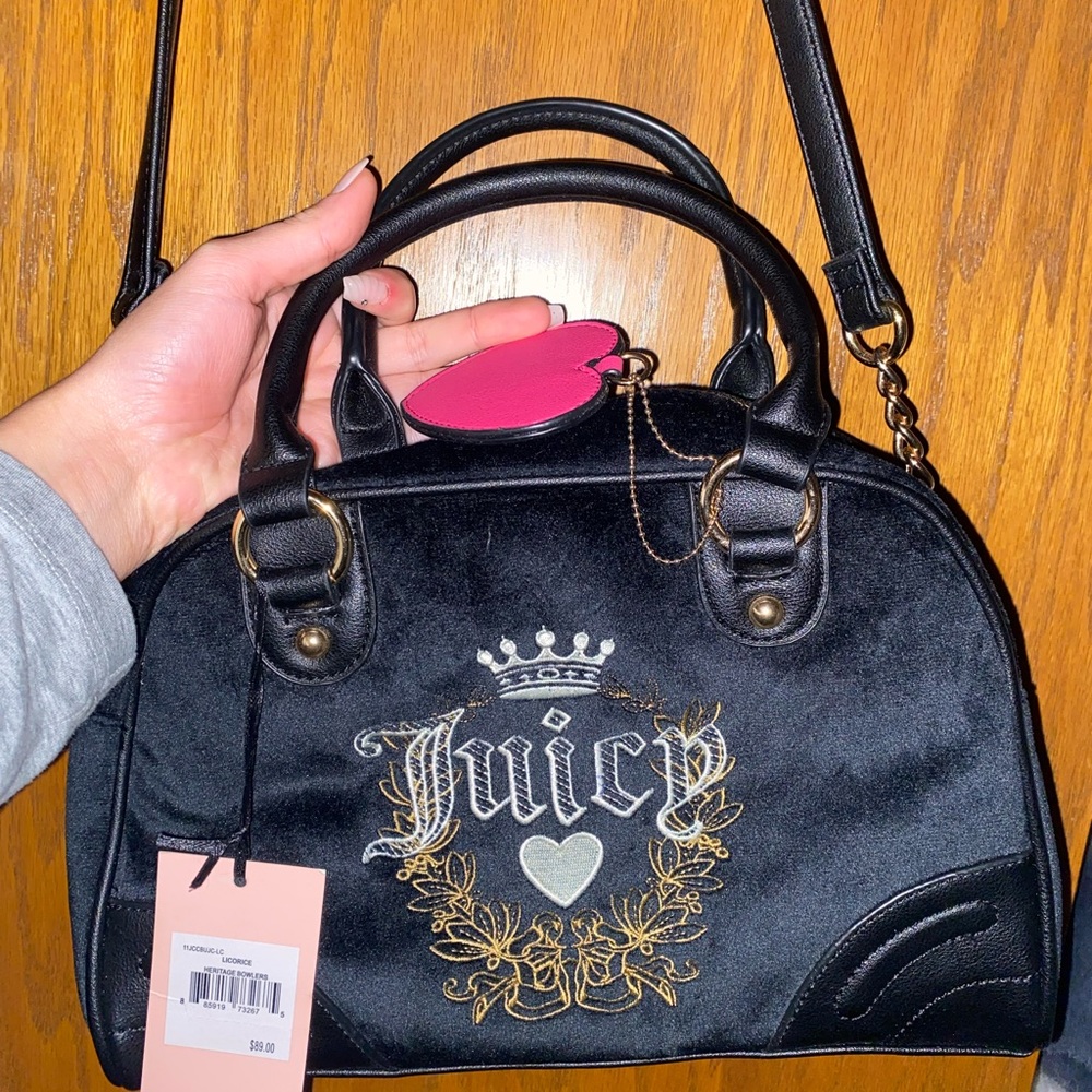 Juicy Couture Black and Gold Satchel with Signature Embroidery
